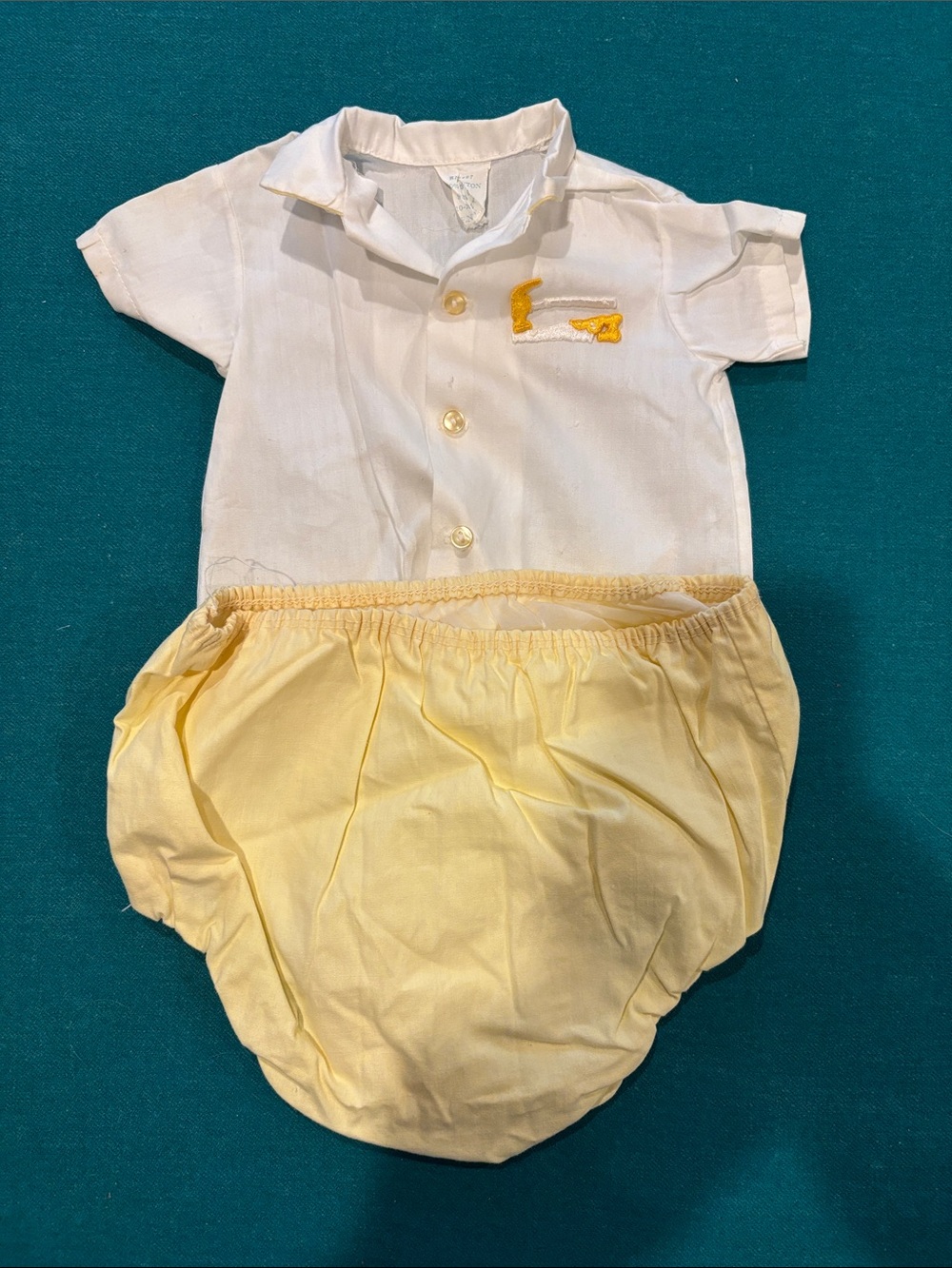 Penney’s Size 0 Vintage 2 Piece Cream and Pale Yellow Baby Shirt Diaper Cover